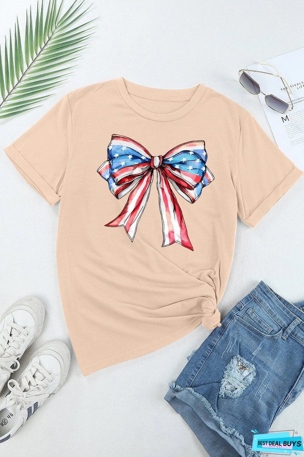 Bow Graphic Round Neck Short Sleeve T-Shirt