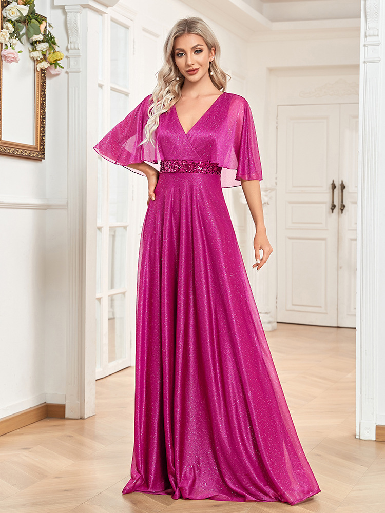 Mature Women Plus Size V-neck Evening Cocktail Dress