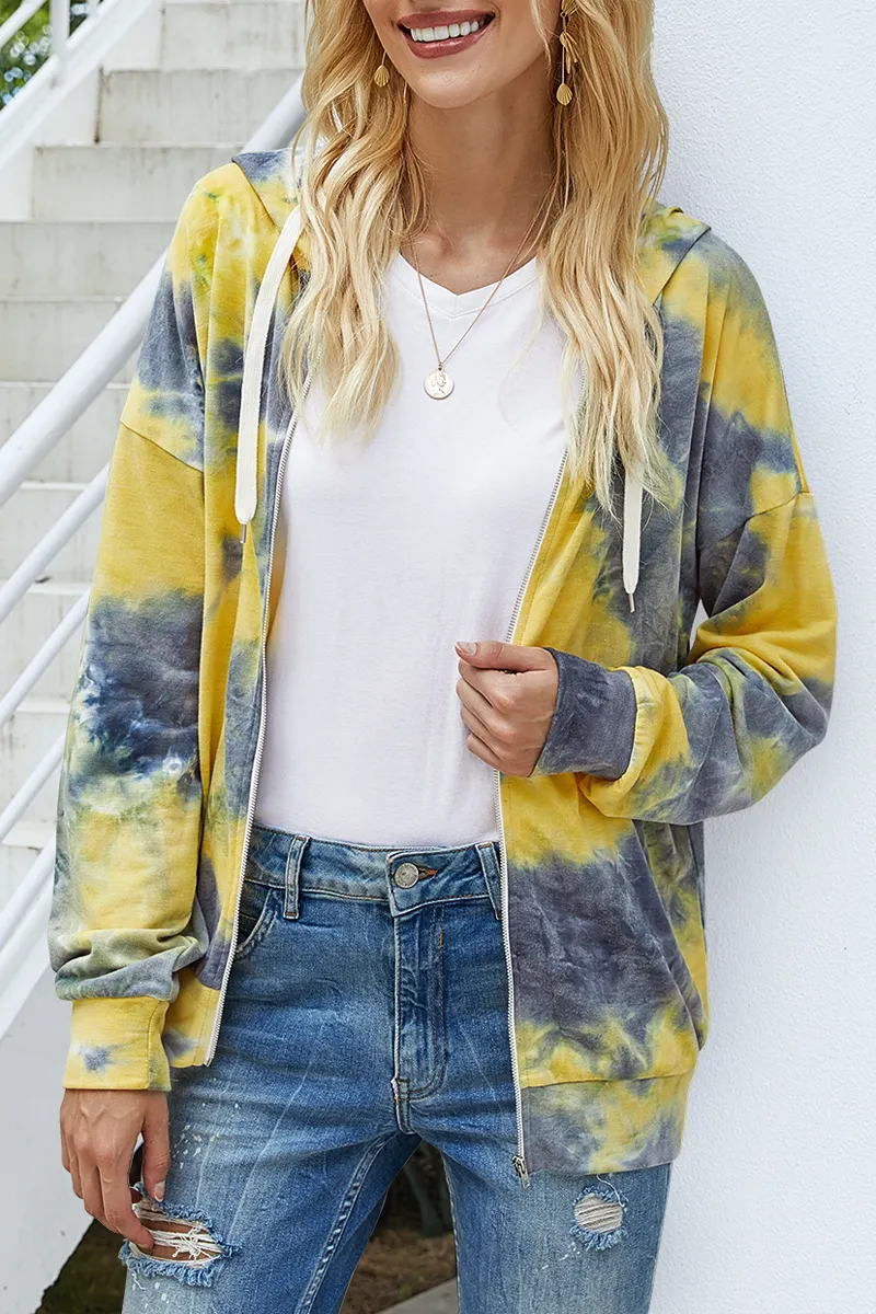 Tie Dye Zipper Long Sleeve Hoodie Coat