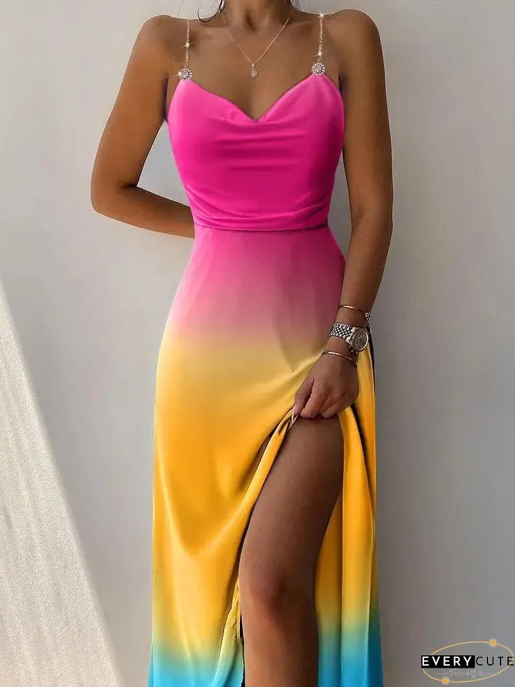 Dresses Tie-Dye Sling Sleeveless Slit Dress for Women