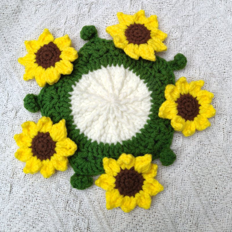 Crochet Sunflower Coaster and Pot Set