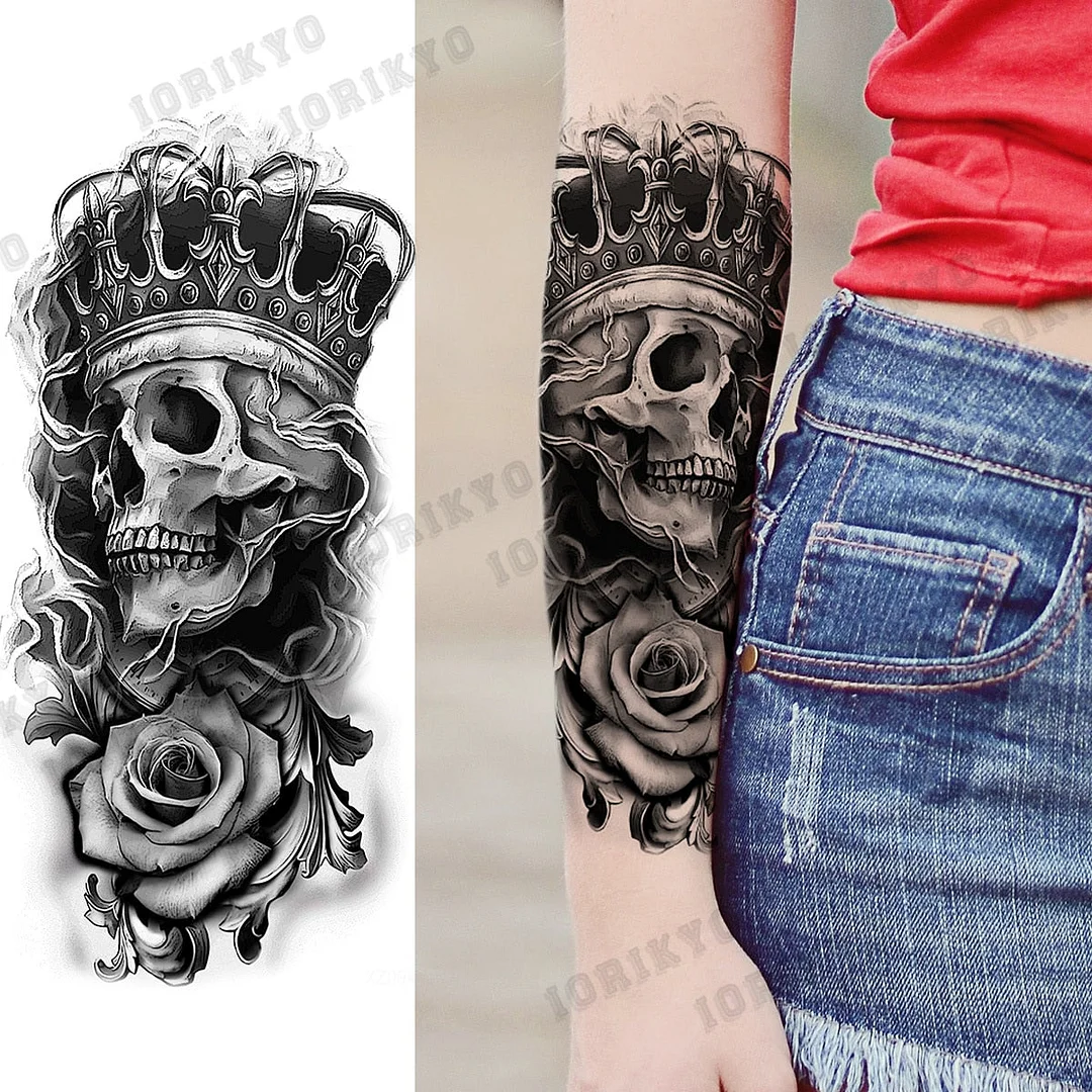 Black Devil Vampire Arm Temporary Tattoos For Women Adult Skull Lion Crown Compass Fake Tattoo Washable Body Art Painting Tatoos