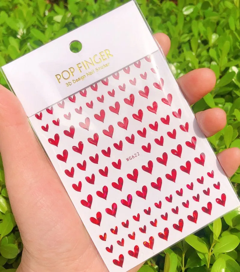 1pc 3D Nail Sticker Irregular Love Heart Design Glitter Shiny Decals Adhesive Multi-Color DIY Nail Art Tips Manicure Decoration-Nail Inspo