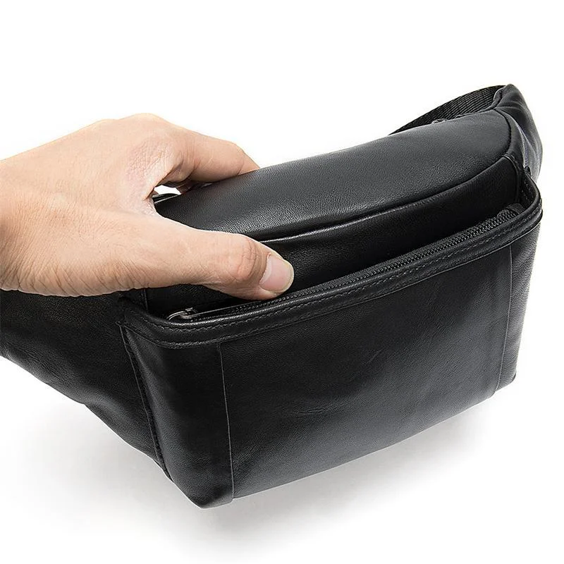 Simple Leather Sports Chest Bag Solid Color Soft Retro Waist Bag Crossbody Bag