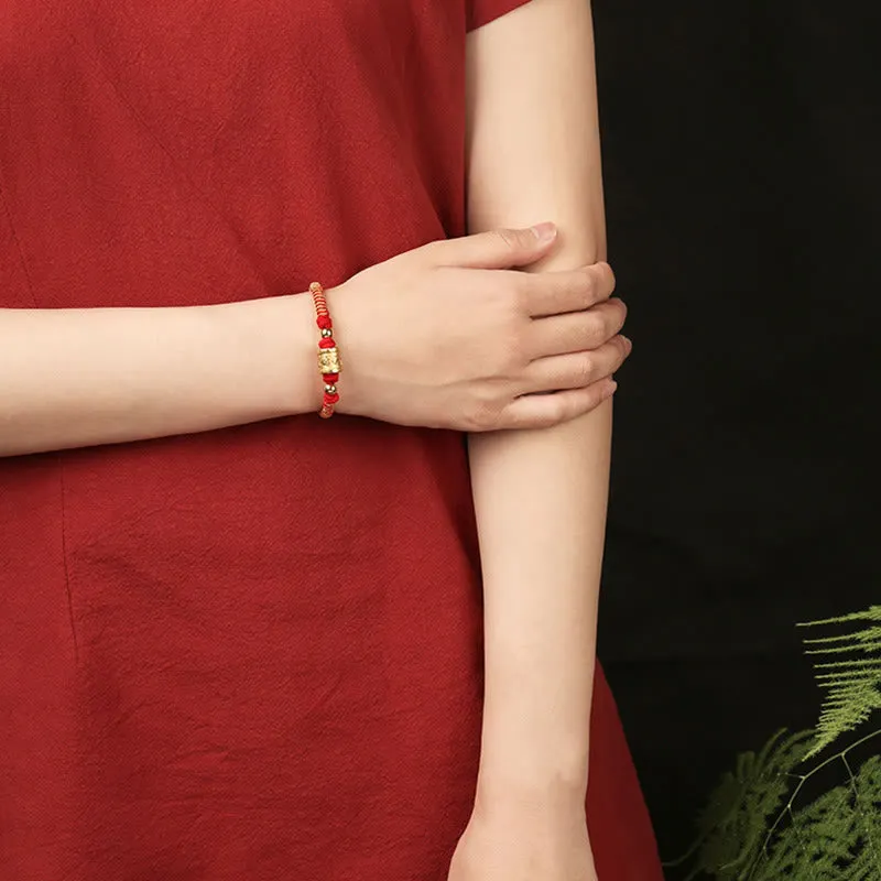 Handmade 999 Sterling Silver Tibetan Golden Om Mani Padme Hum Engraved Luck Connection Braided Bracelet