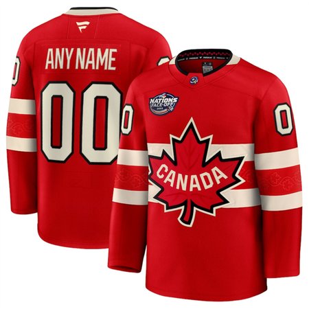 Men's Canada Custom Red 2025 4 Nations Face-Off Premium Stitched Jersey QNK9
