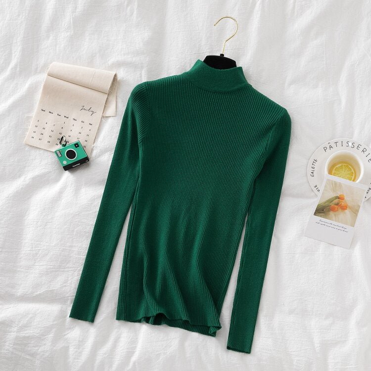 Christmas Gift New-coming Autumn Winter Tops Turtleneck Pullovers Sweaters Primer shirt long sleeve Short Korean Slim-fit tight sweater - BlackFridayBuys