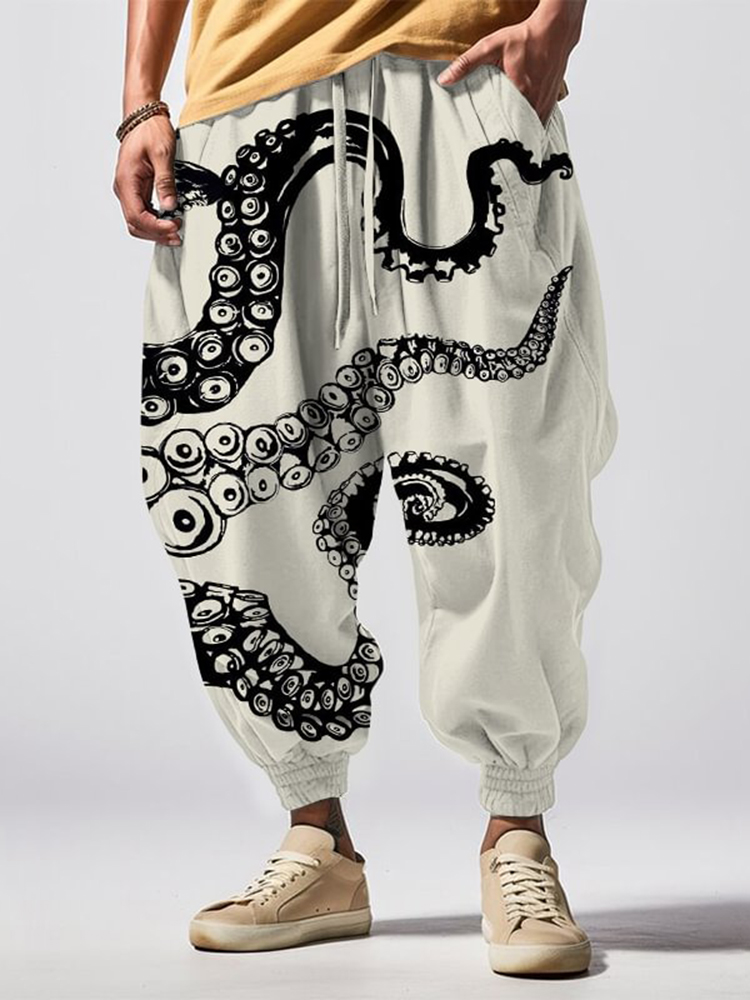 Comstylish Octopus Tentacles Art Graphic Print Casual Loose Drawstring Sweatpants