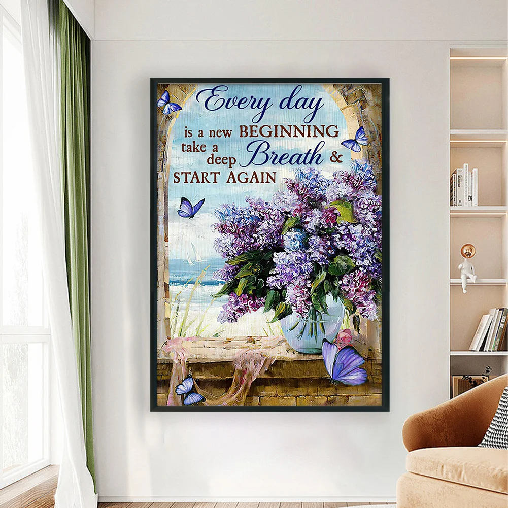 11CT Full Stamped Cross Stitch - Butterfly Lavender Letter(Canvas|40*60CM)