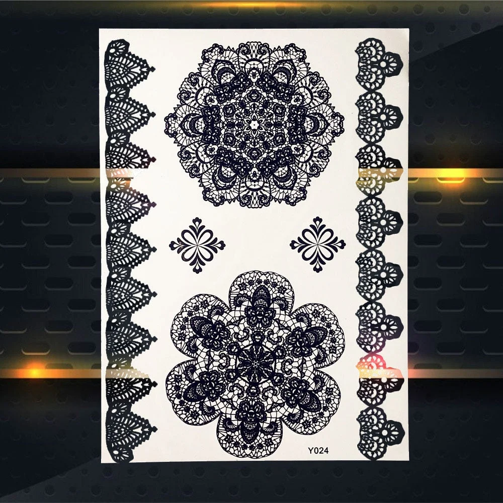 1PC Women Wedding Henna Flash Temporary Tattoo Sticker Black Elephant Ganesha Design Waterproof Fake Tattoo Elephant Chain PBJ18