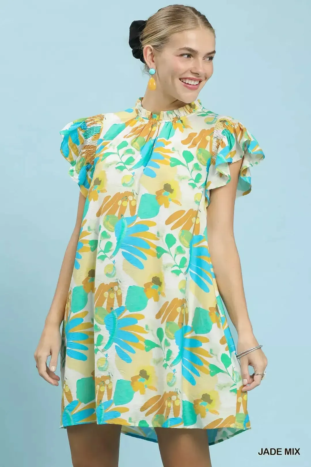 Umgee Ruffled Botanical Print Mini Dress mysite idetrend