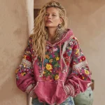 Women's Vintage Bohemian Floral Embroidery Long Sleeve Casual Hoodie - Image 2