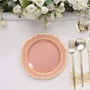 10 Pack | 8" Dusty Rose Plastic Dessert Salad Plates, Disposable Tableware Round With Gold Scalloped Rim