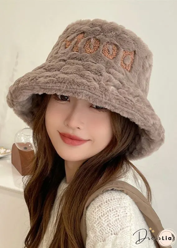 Unique Pink Fuzzy Fur Thick Graphic Bucket Hat