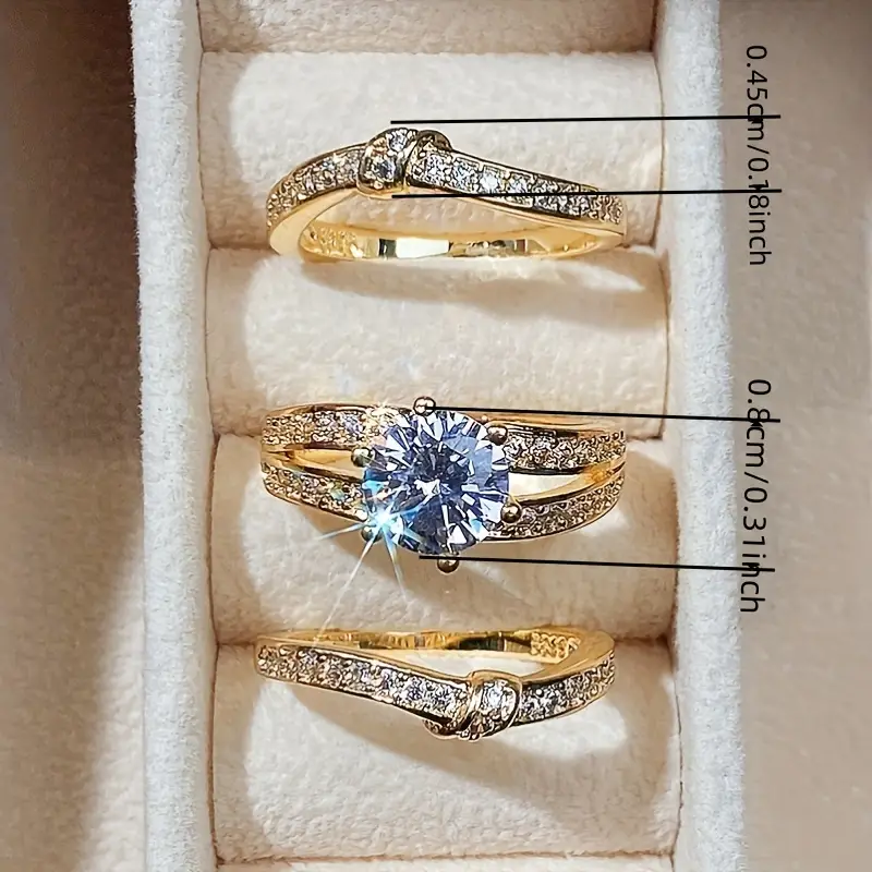 plated round zircon set ring fashion luxury engagement wedding jewelry for women ring set 3pcs details 5