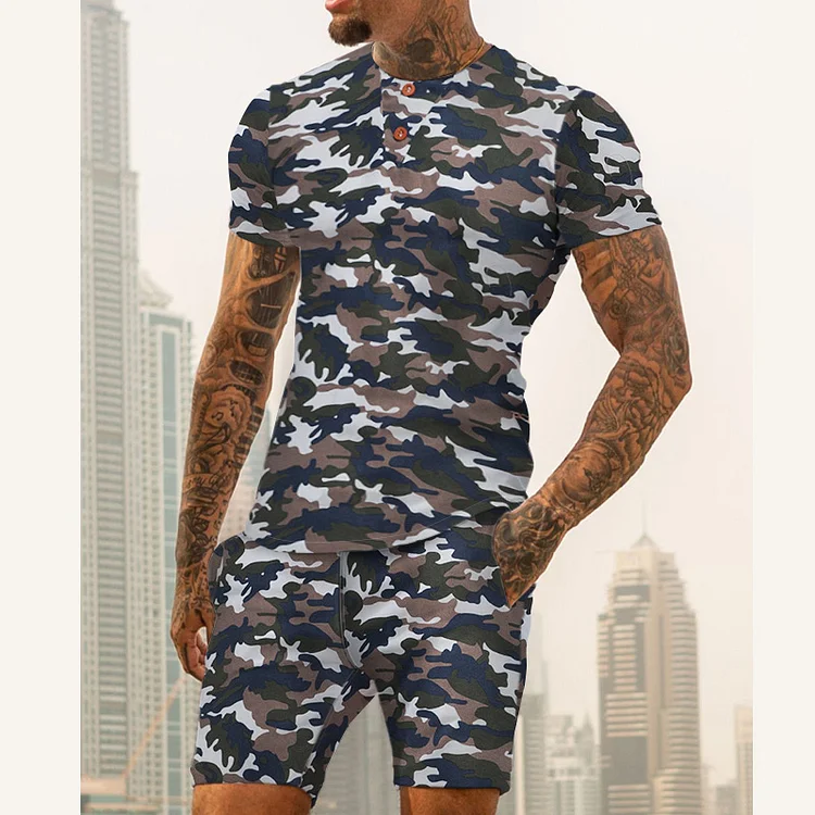 Men Camouflage Short-Sleeved Casual Sports Suit