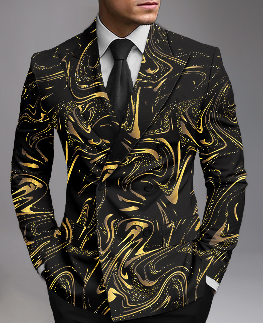 Business Peaked Lapel Double Breasted Bronzing Ripple Pattern Blazer