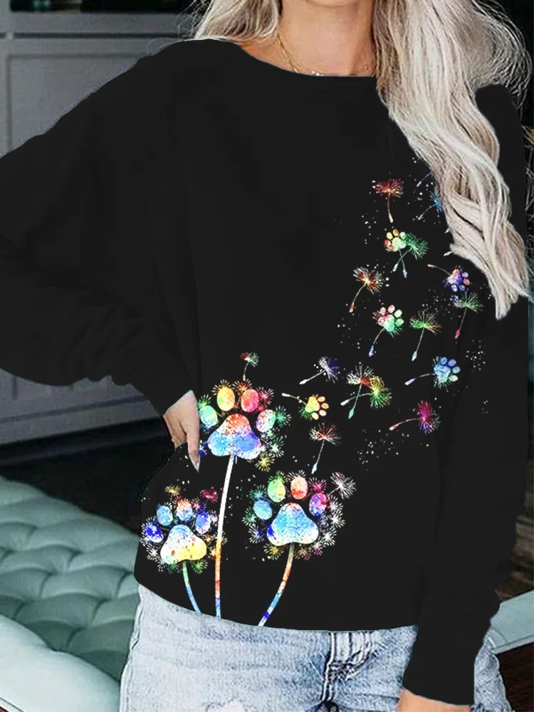 Lovely Colorful Paws Dandelion Art Casual Sweatshirt