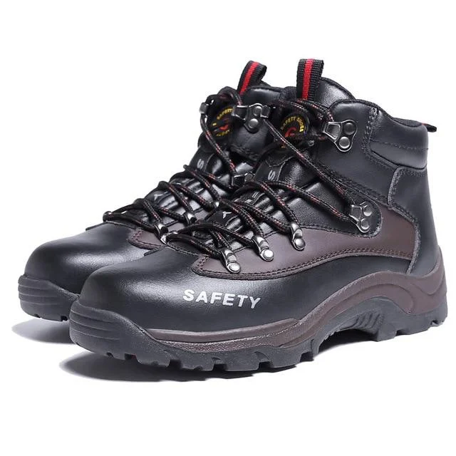 Men Safety Shoes Cow Leather Steel Toe Work Shoes Warm Safety Boots Wear-Resisting Work Boots