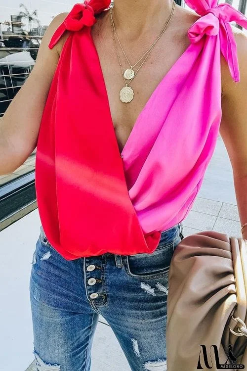 MidiSono - Casual Lace Up Loose Vest Top