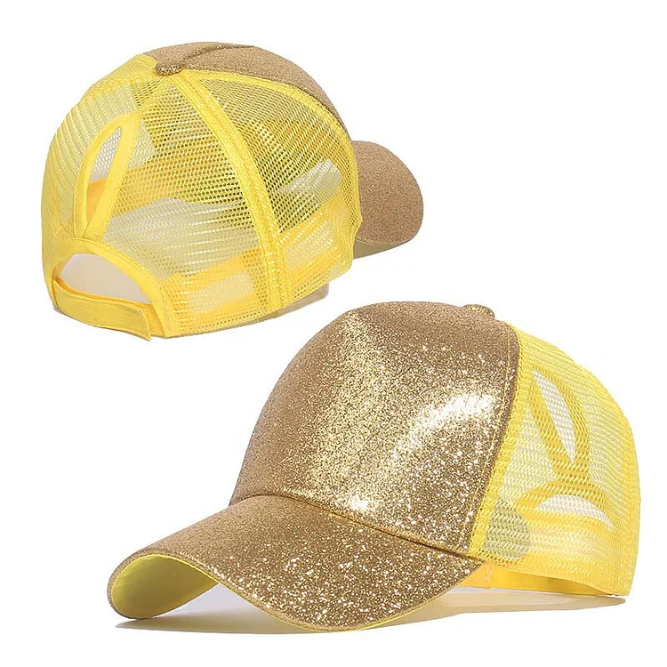 Glitter Baseball Cap Ponytail Mesh Snapback Hats Casual Sport Sun Hat Sequins Shining Adjustable For Women Men Caps