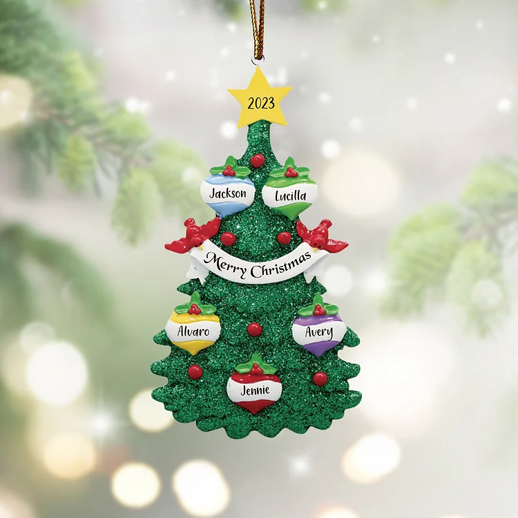 5 Names - Personalized Christmas Tree Ornaments Custom Text & Year Wooden Christmas Pendant Gifts for Family Friends