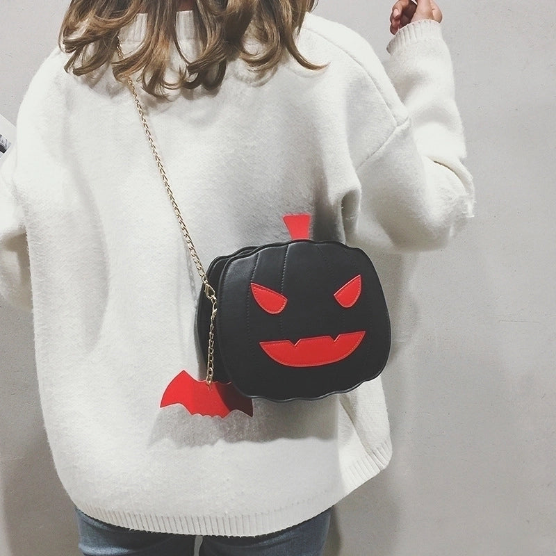 Halloween Women’S Small PU Leather Pumpkin Streetwear Zipper Chain Bag