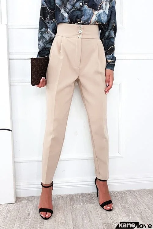 Button High Waist Trouser Pants