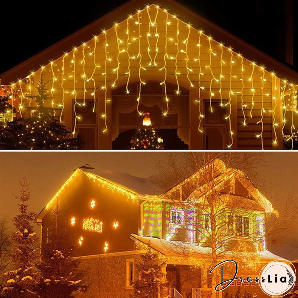5M Christmas LED Curtain Icicle String Lights Droop 0.4-0.6m AC 110V/220V Garden Street Outdoor Decorative Holiday Light