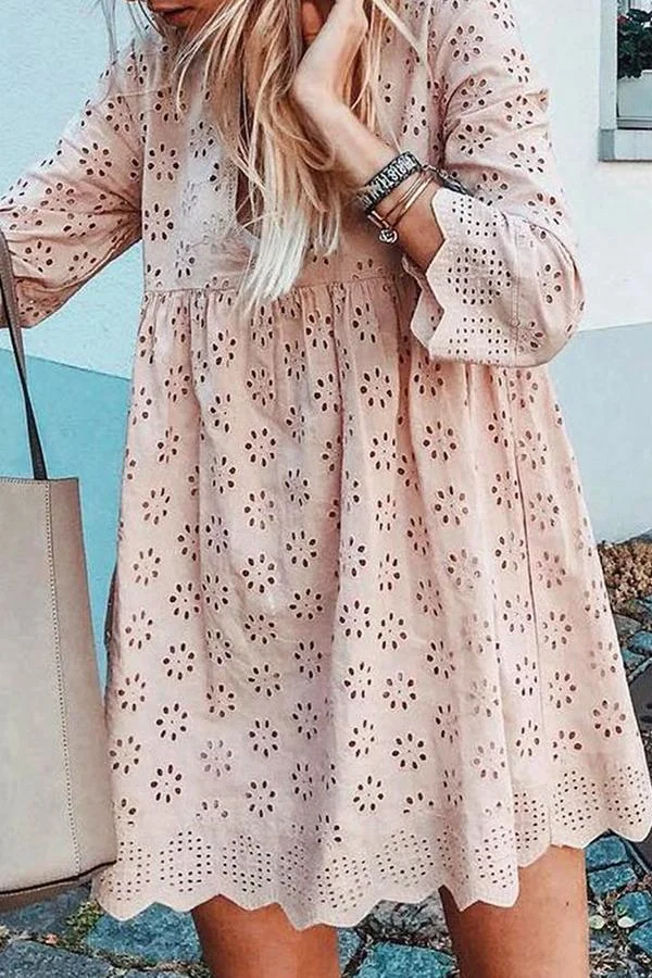Womens 3/4 Length Sleeve V Neck Lace Dress-Allyzone-Allyzone
