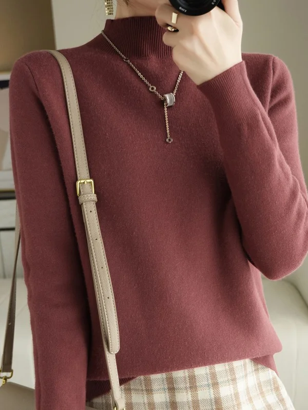 Skinny Solid Color Half Turtleneck Sweater Tops