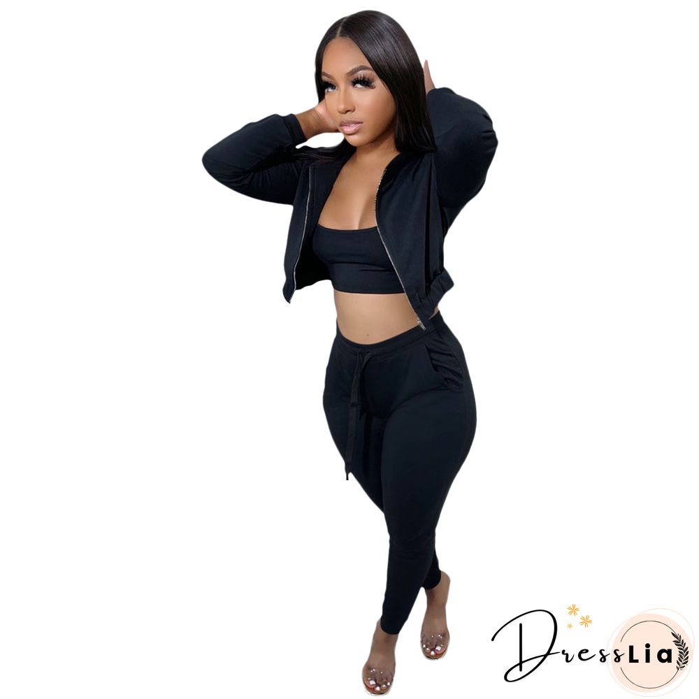 Hoodie Jackets with Tank and Jogger Pants Sweatsuit