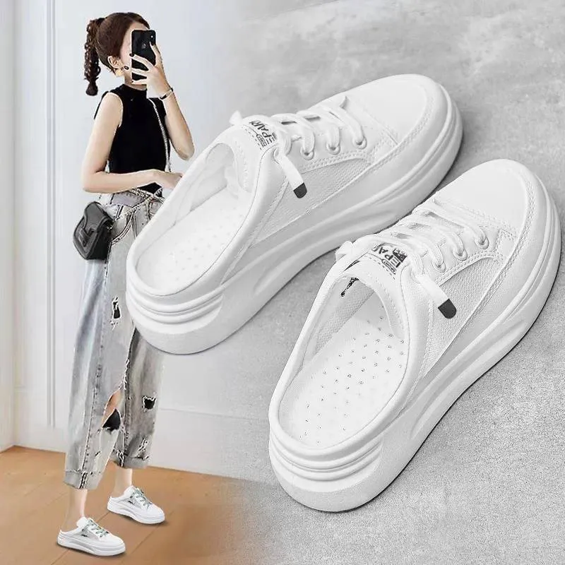 Baotou half slippers women's outer wear fashion 2021 new summer women's shoes mesh breathable white shoes Korean shoes women