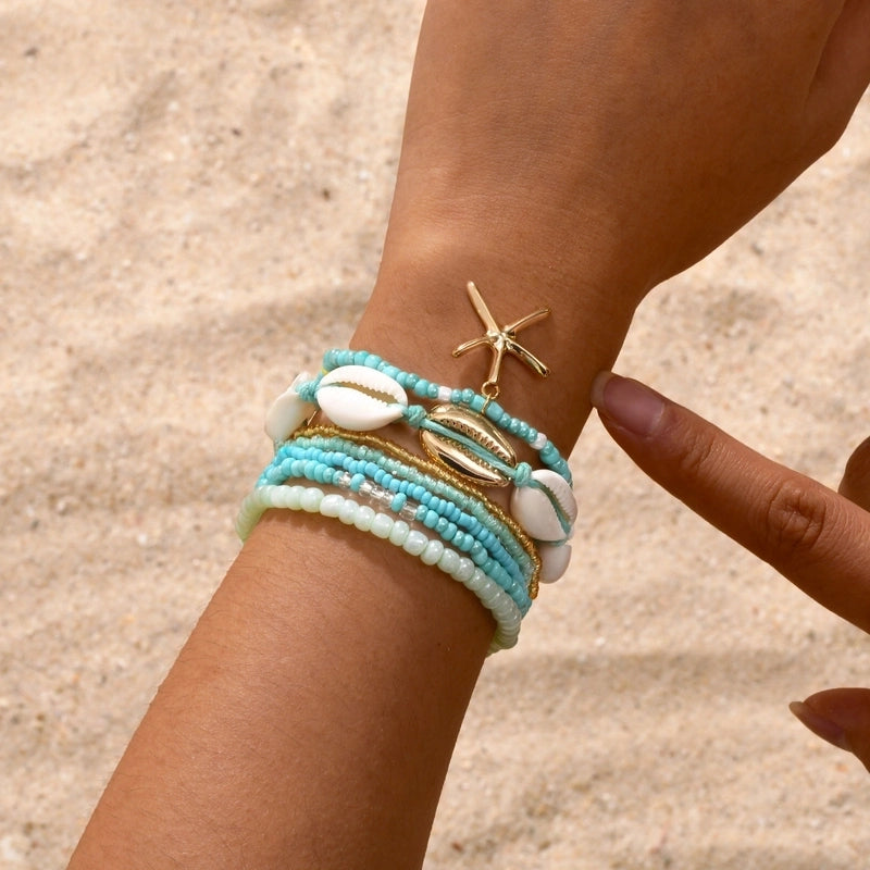 Hawaiian Vacation Beach Shell 18K Gold Plated Alloy Plastic Shell Bracelets