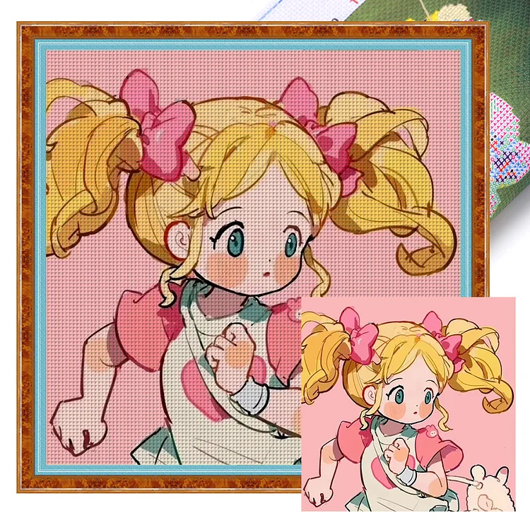 Blonde Cartoon Girl - Printed Cross Stitch 9CT 50*50CM