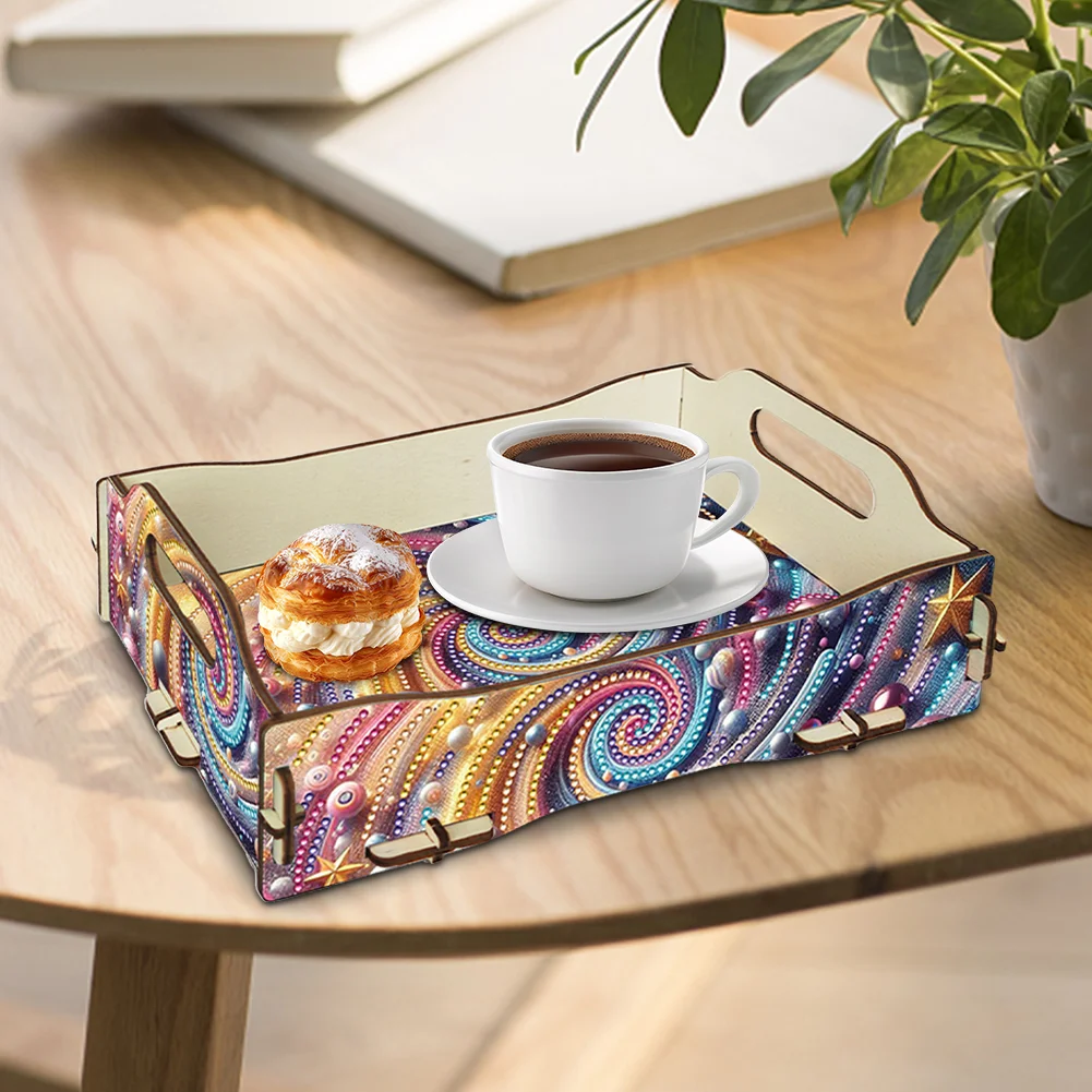 5D DIY Vortex Diamond Painting Wooden Serving Tray with Handle for Coffee Table