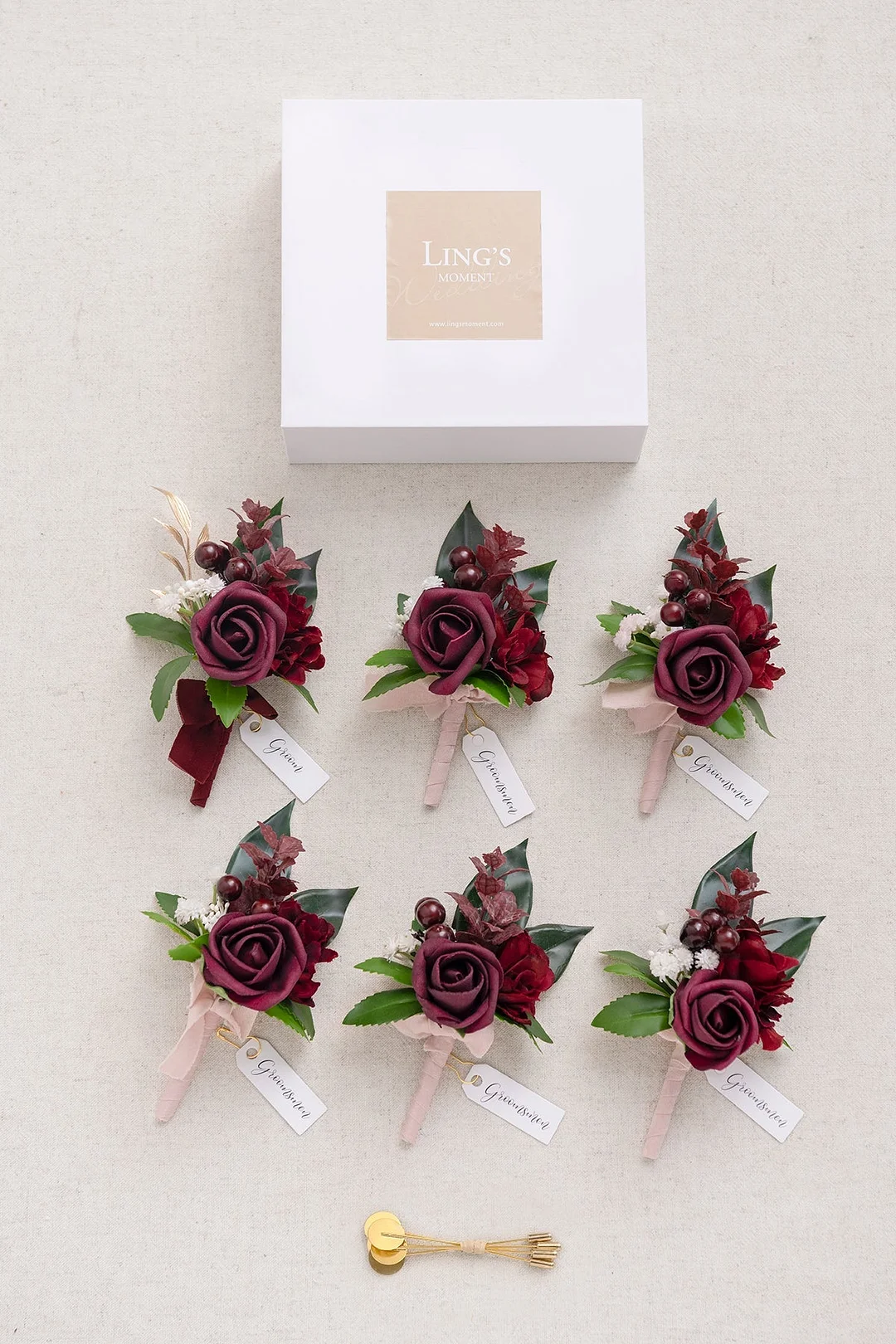 Boutonnieres in Classic Marsala