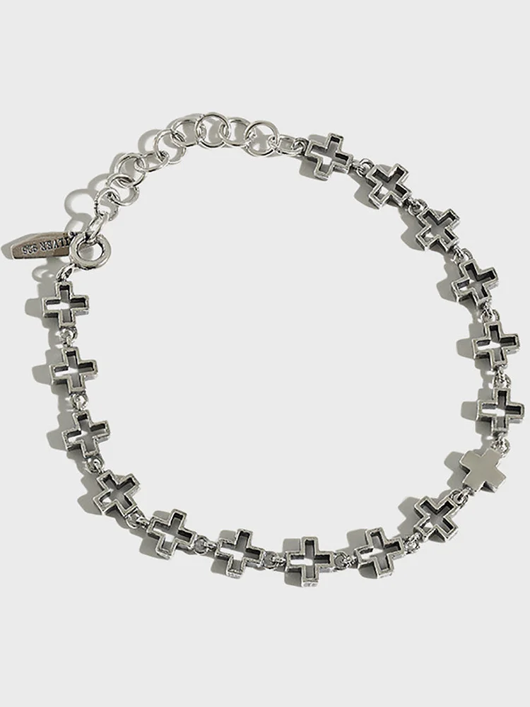 Vintage Silver Jewelry Cross Chain Bracelet
