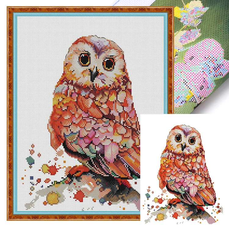 Joy Sunday Pink Owl 14CT Stamped Cross Stitch 32*40CM