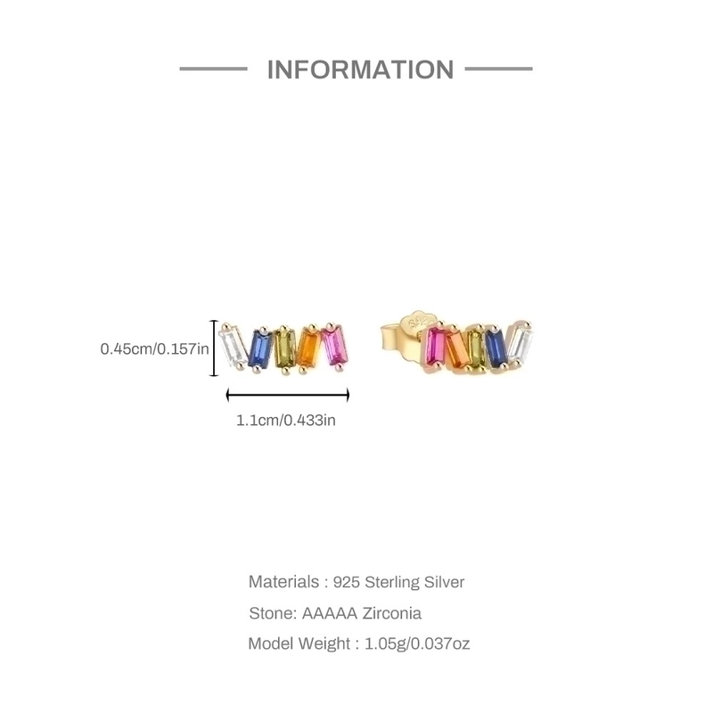 1 Pair 925 Sterling Silver Zircon Geometric Ear Studs