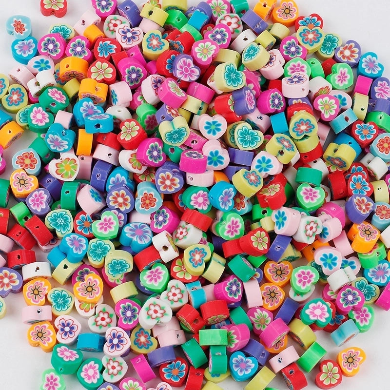 1 Pack Soft Clay Rainbow Heart Shape Beads