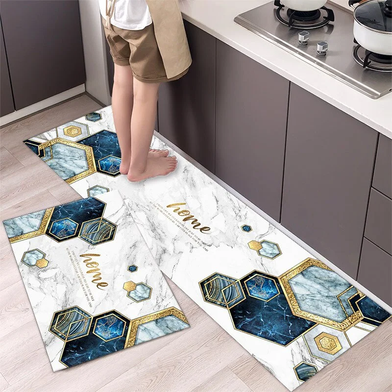 New Geometric Kitchen Mat Home Light Luxury Entrance Doormat Living Room Sofa Floor Long Mats Bathroom Door Anti-Slip Floormat