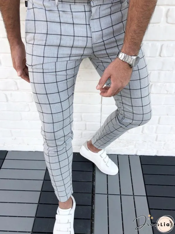 Men's Casual Plaid Pant Straight Sport Mens Pant Skinny Plaid Slim Fit Pants