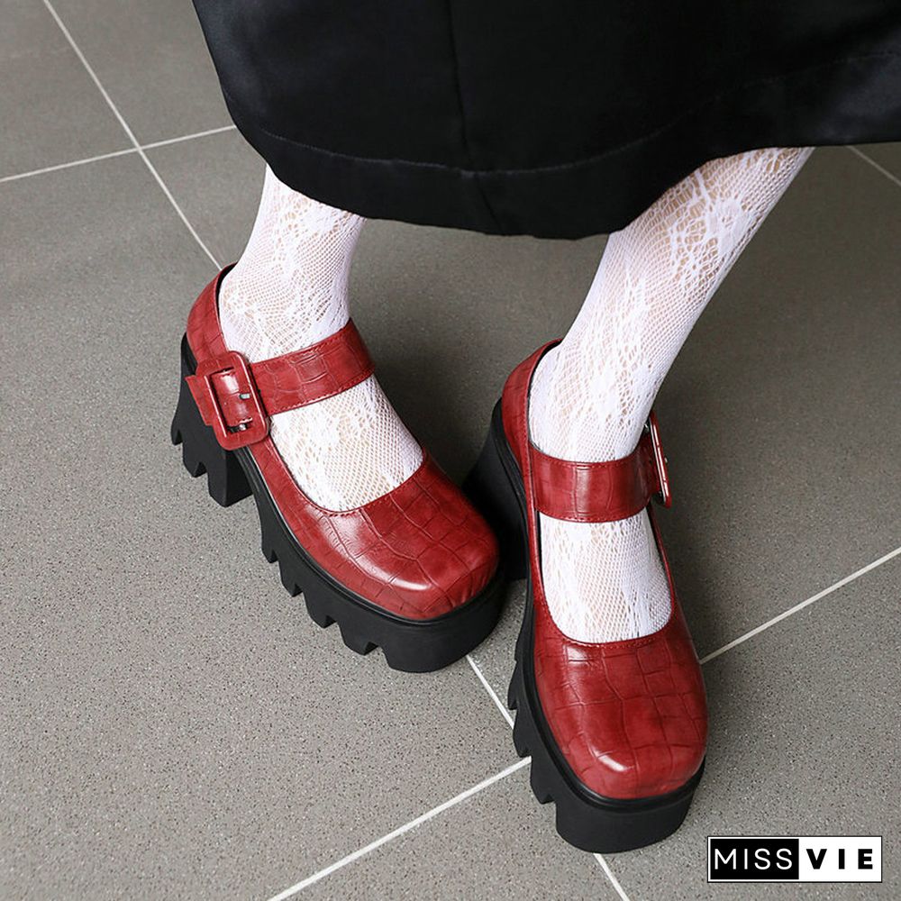 Vintage Mary Jane Shoes Platform Strap Buckle