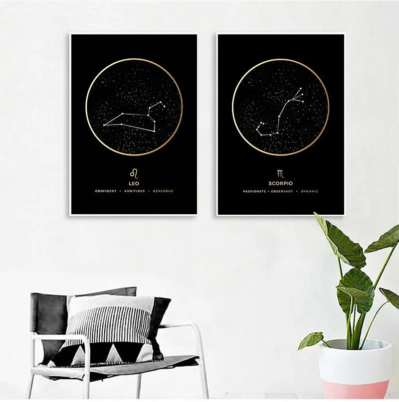 Constellation Fashion Zodiac Astronomy Wall Art Nursery Print Canvas Painting Nordic Kid Decoration Picture Home Decor
