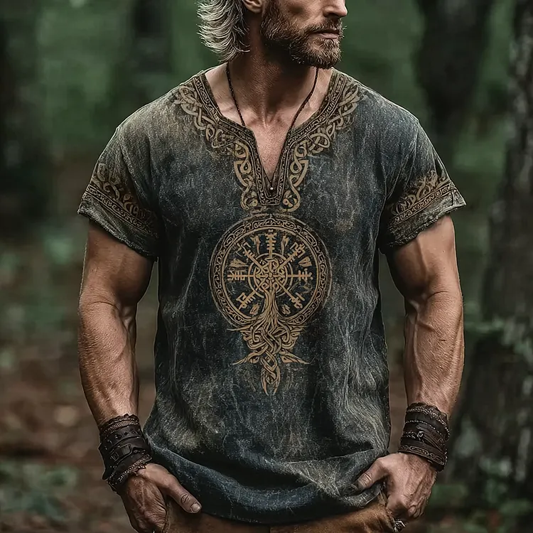 Vintage Viking Tribe Style Linen Short Sleeve Top