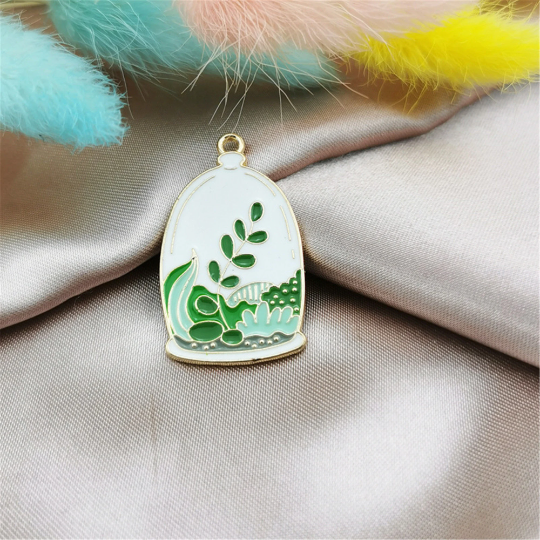 BULK 10 30 Cactus Green Pot Charms Metal Enamel Plant Pendant Golden Color Earring Bracelet Necklace DIY Fashion Jewelry Accessories