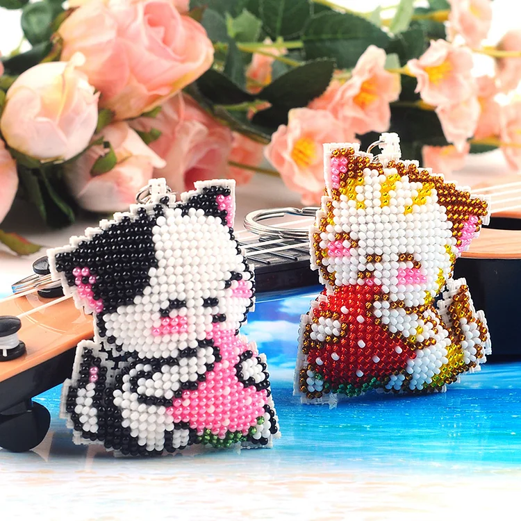 2Pcs Animal Bead Cross Stitch Keychain Kit Mosaic Beads 2Pcs Animal Bead Cross Stitch Keychain Kit Mosaic Beads