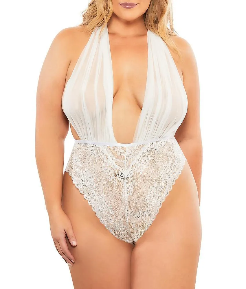 Churchf Sex Lingerie Large Size Women's Hanging Neck With A Conjoined Mesh Yarn Perspective Underwear