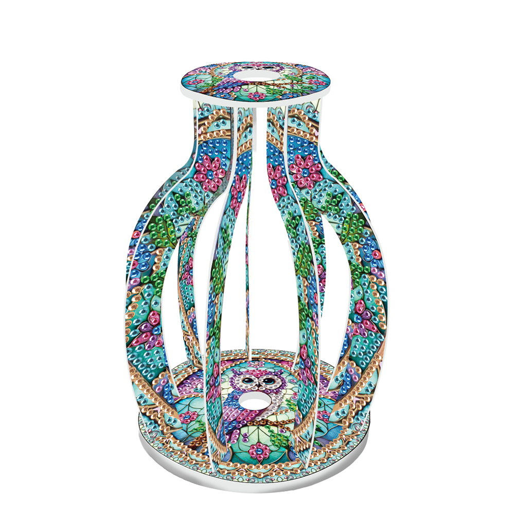 Acrylic Wood Owl 5D DIY Diamond Painting Flower Vase for Home Office Decoration